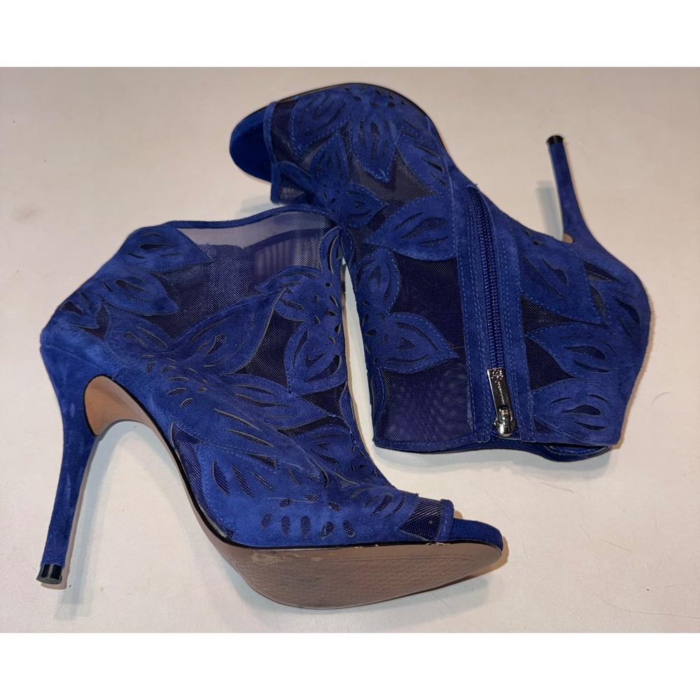 Jessica Simpson Royal Blue Suede Mesh Laser Cut Peep Toe Ankle Boots Heels 9M